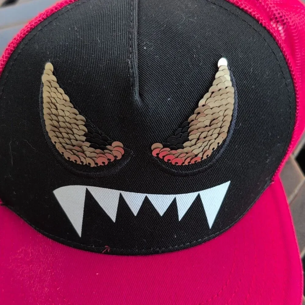 Skechers Youth Red/Black Monster Sequin Eyes Trucker Hat Adjustable